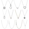 Chains Winter 925 Sterling Silver Pan Classic Cable Chain Sparkling Snowflake Collier Moon Stars Heart Necklace