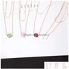 Pendant Necklaces Necklace Jewelry Gold Gemstone Round Pendants Double Layer Chocker Pink White Green Healing Crystals For Women Girls Dhrpy