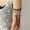 Link armbanden hoofdtooi dames lederen touw metaal op maat gemaakte etnische stijl arm ketting ketting kwast synthetische turquoise ornament vakantie