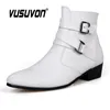 Boots VUSUVON Fashion Men Spring Autumn Pointed Toe Height Increase Chelsea Ankle Boots Western High Top Casual Shoe PU Leather 230814