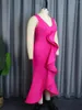 Plus size jurken fuchsia v nek zomerjurk voor vrouwen ruches trompet enkel lengte elegante mouwloze bodycon lady avond feestclub jurk