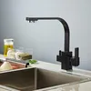 Kitchen Faucets 360 Degree Rotation Water Purification Tap Modern Filter 3 Way Drinking Dual Handle Black Sink Faucet Mixer