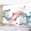 Wandtapijten Chinese Inkt Wassen Landschap Schilderij Tapijt Muur Opknoping Zonsopgang Kleurrijke Eenvoudige Studio Slaapkamer Achtergrond Decor