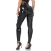 Women's Pants High Waist Stretch PU Leather Yoga Women Faux Latex Splicing Leggings Sexy Tummy Control Ruched Fitness Custom