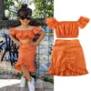 Ensembles de vêtements Bébé Vêtements d'été Enfants Bébé Filles Épaule Crop T-Shirts Hauts Robe Jupe Irrégulière Solide Orange Tenue Vêtements