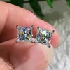 Stud Earrings 14K White Gold 2 Carat Women Present Wedding Anniversary Engagement Party 1ct Square Princess Moissanite Diamond