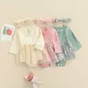 Girl's Dresses Newborn Infant Baby Girls Rompers Dress Cotton Playsuit Infant Sweet Long Sleeve Floral Tulle Jumpsuits Headband Outfit