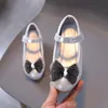 Sneakers Girls Shoes High Heel Dance Performance Pearlescent Mary Jane Bow Party Show Children Leather Spring 138R 230814
