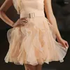 Partykleider charmanter Champagner-Heimkehr One-Shoulder Short Prom Kleider Organza Mini Ballkleid Abschluss