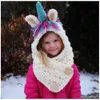 Gorros de gorra 7 años para niña para niña de invierno sombrero para niños hecho a mano de unicornio bufanda de unicornio lindo otoño lana para niños tejido grueso z230815