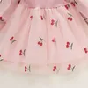 Girl's Dresses Infant Baby Girl Princess Clothes Cherry Embroidery Long Sleeve Layered Tulle Party Dresses Newborn for Baby Spring Dress Outfit R230815