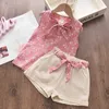 Clothing Sets Kids Baby Girl Floral Blue Blouse T-shirt Pants Summer 2PCS Suit Infant Girl Clothes Years New Girls