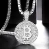 Pendanthalsband bitcoin Iced Out Pendant Full Match Bling 4mm Tennis Chain Halsband Choker Hip Hop Trendy Jewelry for Men and Women 230815
