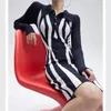 Casual Dresses Designer Fashion Autumn Winter Sweater Shirt Dress Vintage Women Lapel Long Sleeve Knitting Hit Color Striped Bodycon