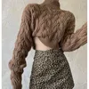 Kadın Tişörtleri EWSFV 2023 Sonbahar Moda Lady Kalınlaştırılmış Yarım Yüksek Yakuk Kablo Knit Kazak Üst Katı Katı 4 Renkli Tam Kollu Kısa