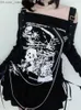Herrtröjor tröjor houzhou gotisk punk retro kvinnors hoodie 2023 harajuku y2k hip hop street kläder mörk serie en axel lös tröja topp z230815