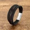 Charm Bracelets Black Red Multilayer HandWoven Leather Wrap Bracelets Vintage Style Charm Mens Bracelets Bangles Male Gift Wristband Jewelry 230814