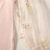 Flickans klänningar Little Kid Girl Autumn Sticked Dress Elegant Floral Embroidery Mesh Longeple Party Dress for Princess Dress R230815
