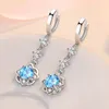 Pendientes de aro Kofsac Flower for Women Fashion Elegant Circón Azul Blanco Blanco Luz Long Light Luxury 925 Sterling Silver Ear Jewelry