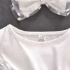 Flickans klänningar Baby Girls Two Piece Outfits Short Sleeve Dot Print Princess Dress and Headband för fest sommarkläder