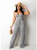 Women s Two Piece Pants hirigin Sexy Casual 2 Set Women Workwear Sleeveless Crop Tops High Waist Wide Leg Suit Office Lady Party ClubOutfits 230815