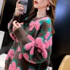 Dames truien winterbasis gebreide trui vrouwen o nek bedrukte pullover 2023 herfst Koreaanse losse casual lange mouw vrouwelijke tuniek top