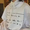 Kvinnors hoodies kvinnor rit sträng vårfickor bokstav enkel huva casual damer långärmade tröjor harajuku tröja retro ins