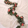 الزهور الزخرفية الحرير الاصطناعي الورد زهرة معلقة للجدار عيد الميلاد راتان نباتات مزيفة أوراق الزفاف منزل القوس