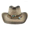 Berets Pu Leather Western Style Cowboy Hat Men's Gentleman Godfather Unisex Panama Jazz