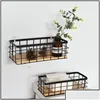 Hooks Rails Housekee Organization Garden Ins Style Iron Storage Baskets väggmonterade rack Metal Organiser Träshylla hängande droppe dhmbk