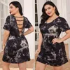 Abbigliamento da donna da donna Europeo e americano di grandi dimensioni Summer Nightdress Summer Desident Short Tie-Dye Sendite Sexy Casa.