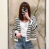 Women's Knits 2023 Early Autumn Black And White Striped Double-row Metal Buttons V-neck Short Knitted Cardigan Sweater Coat