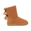 Australien Australiska kvinnor Mini Classic Warm Half Snow Boot USA GS 3282 Vinter full päls fluffig pälsknapp Satin Ankel Bow Boots Booties Australie