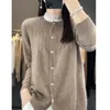 Malhas femininas 2023 Annidaiibei 100 lã de malha de lã Cardigan Sweater Summer redond round slave de manga longa solta e parte inferior inferior