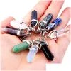 Schlüsselringe verkaufen heilende Kristalle Amethyst Rose Quarz Perlen Chakra Point Frauen Männer Naturstein Herzstar Keychain Drop Lieferung Je Dhdvh