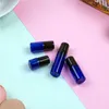 1 2 3ML Micro Mini Cobalt Blue Glass Roll-on Glass Bottles with Metal Roller Balls Refillable Slim Sample Vial Essential Oil Roll On (B Wjdm