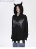 Erkek Hoodies Sweatshirts Houzhou Grunge Vintage Harajuku Hoodie Kadınlar 2023 Sonbahar Gotik Şeytan Hip Hop Street Giyim Fermuar Gevşek Y2K Sweatshirt Z230815