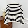 Women's Knits 2023 Early Autumn Black And White Striped Double-row Metal Buttons V-neck Short Knitted Cardigan Sweater Coat