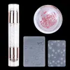 Double Sided Nail Stamper Stamping Plate Set Templates Jelly Silicone Stampers Crystal Handle Nail Art Stamp Image Stencil Tools E167