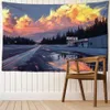 Tapisseries murales suspendues avec peinture de coucher de soleil, Style minimaliste moderne, décoration de fond de chambre à coucher