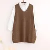 Women's Sweaters Women Autumn Woolen Cotton Blend Mori Girl Cute Knitted Vests Tanks Ladies Fall Sleeveless Loose V Neck Tops