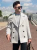 Men S Jackets Trench Wol Coat Dubbele borsten Korte verdikte voering Nekbescherming Warm houden Blauw 230814