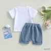 Ensembles de vêtements 2 pièces nouveau-né enfant en bas âge vêtements pour bébé garçon tenues d'été à manches courtes lettre léopard imprimé hauts Shorts ensemble de vêtements pour enfants