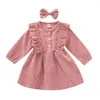 Girl'S Dresses Girls Citgeett Spring Autumn Infant Baby Headband 2Pcs Solid Ruffles Long Sleeve Bowknot Button Aline 221107 Drop Del Dhrvy