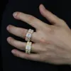 Band Rings Gold Silver Color Square CZ Zircon Wedding Engagemet Ring For Men Women Jewelry Iced Out Bling Rectangle 230814