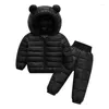 Kleidungssets Herbst Winter Kinder Set Baby Jungen Mädchen Baumwolle Kapuze Down Jacket Hose 2pcs für Kinder Schnee war warmes Kostüm 0-5t