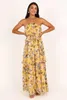 Casual Dresses 2023 Bohemian Green Yellow Loose Clothes Summer Sexy Backless Sleeveless Off Shoulder Slash Neck Three-layered Ruffle Maxi