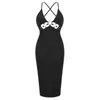 Vestidos casuais temperamento do verão Black Hollow Decorative Ring Sexy Suspender Dress Dress