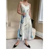 Casual klänningar 2023 Kvinnor Summer Sexig blommor Print elegant lång klänning ärmlös Slim Body Maxi Vestidos