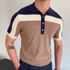 Herren Polos Spleißen Strick kurz Ärmel Farbkontrast Slim Polo Men Hemd Tee T -Shirt